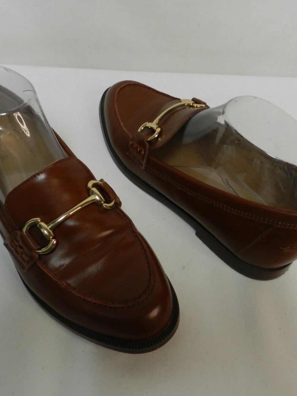 J. Crew Vintage Size 7 Leather Horse-bit gold-tone brown Loafers flats slides 7 - Picture 12 of 15